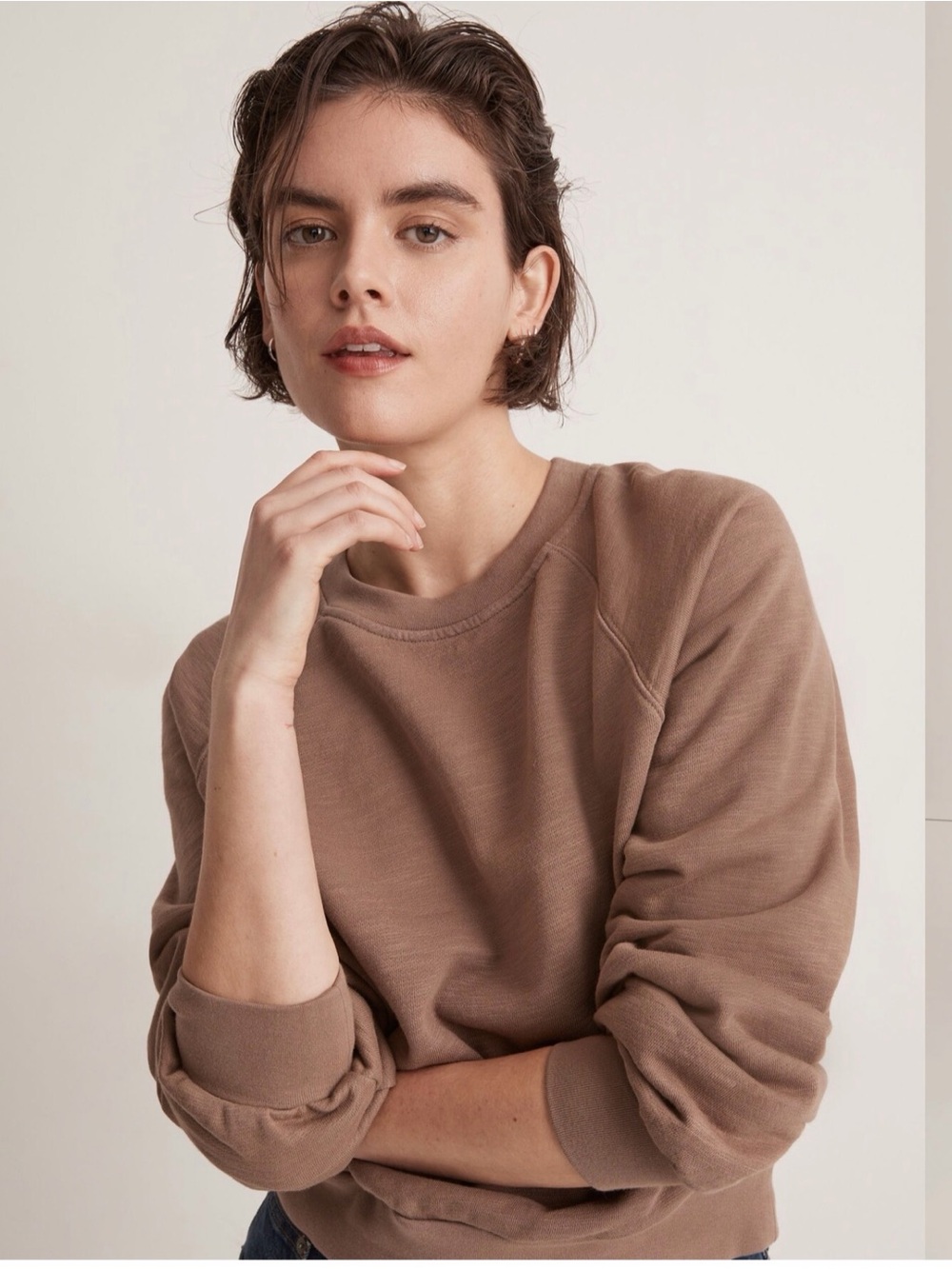 Madewell Scoop Neck Sweatshirt in Warm Taupe